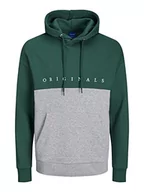 Bluzy męskie - Jack&JONES męska bluza z kapturem JORCOPENHAGEN Blocking Sweat Hood BF Hooded Sweatshirt, Trekking Green/Detail:SCAN, L - miniaturka - grafika 1