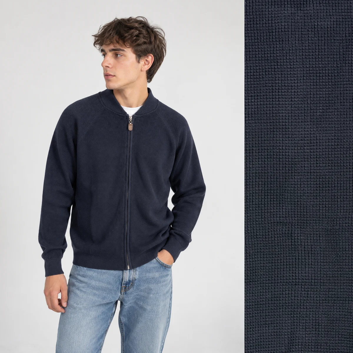 Sweter Męski Rozpinany Na Zamek Klasyczny Casual Elegancki Granatowy M