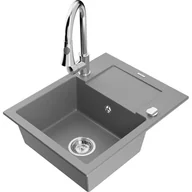 Zlewozmywaki z baterią - Mexen Enzo zlewozmywak granitowy 1-komorowy z ociekaczem i baterią kuchenną Elia, szary - miniaturka - grafika 1