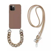 Etui i futerały do telefonów - Crossbody Chain 2w1 etui z paskiem na szyję i łańcuchem do iPhone 14 Pro (Brown) - miniaturka - grafika 1
