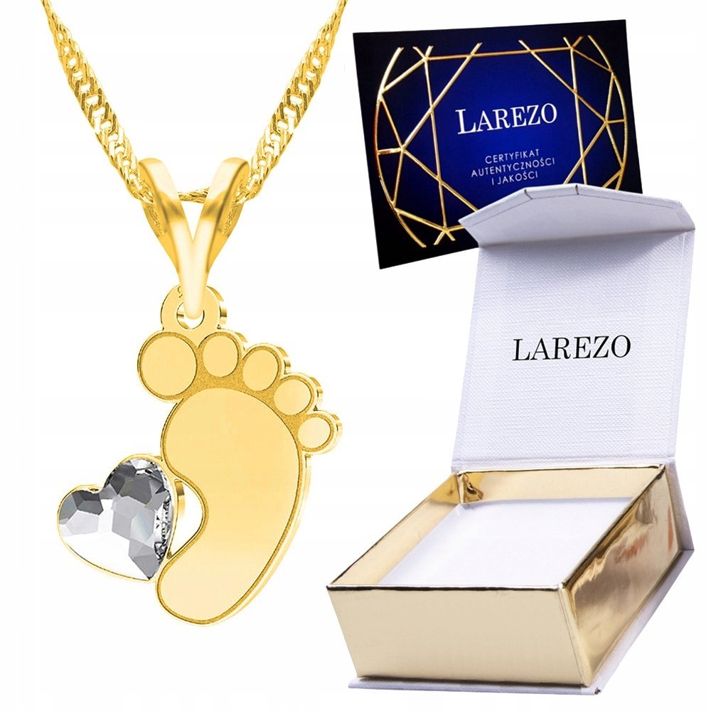 Złoty Naszyjnik 24K Serce ze Stópka Dziecka Stopa z Sercem Serduszkiem