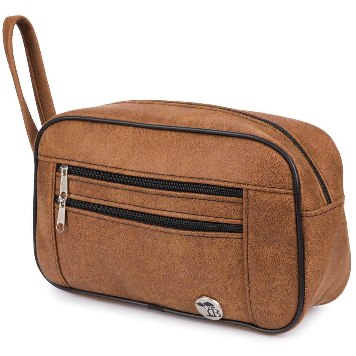 Kosmetyczna Podróżna Saszetka Elegancka Uniseks Koniakowa Konianubuk Beltimore R25 : Kolory - Brązowy, Beżowy