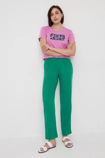 Spodnie damskie - Pepe Jeans spodnie damskie kolor zielony proste high waist - grafika 1