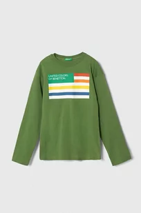 United Colors of Benetton longsleeve bawełniany dziecięcy kolor zielony z nadrukiem - Bluzki dla chłopców - miniaturka - grafika 1