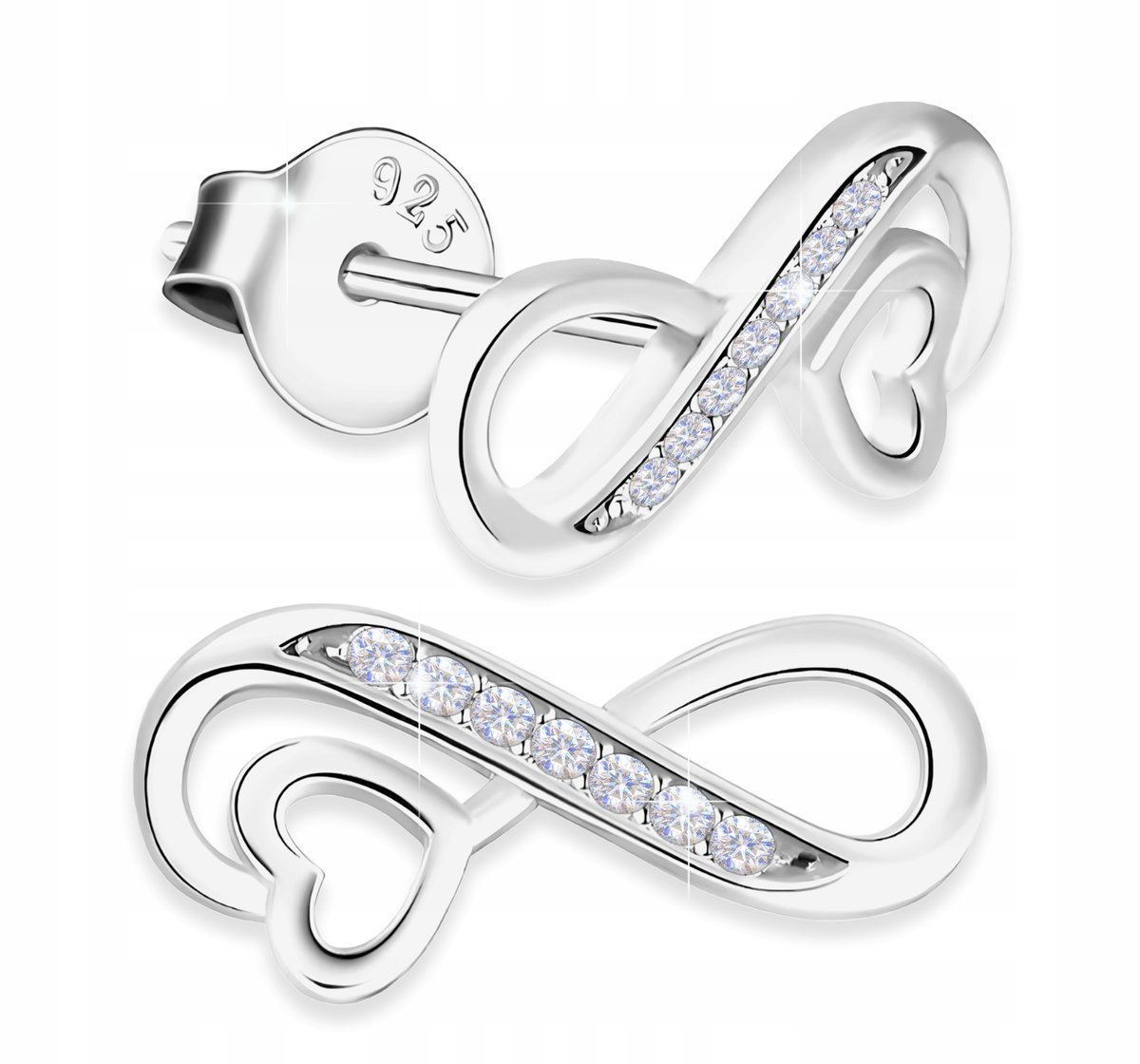 Kolczyki Srebrne Nieskończoność z Cyrkoniami Infinity Wkrętki SREBRO 925
