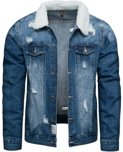 Kurtka męska jeans niebieska z futerkiem Recea - Kurtki męskie - miniaturka - grafika 1
