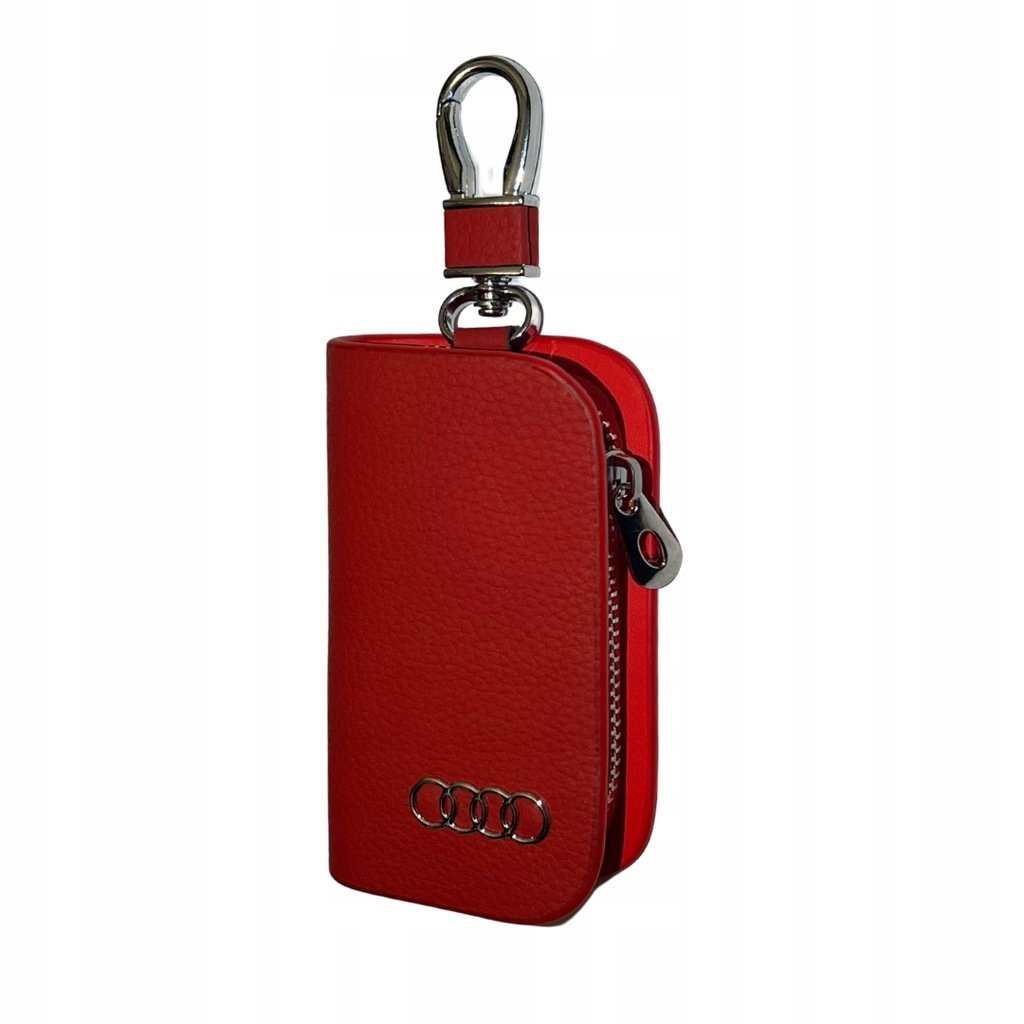 SKÓRZANE ETUI na klucze AUDI logo KLUCZYK samochodowy ELEGANCKI czerwony