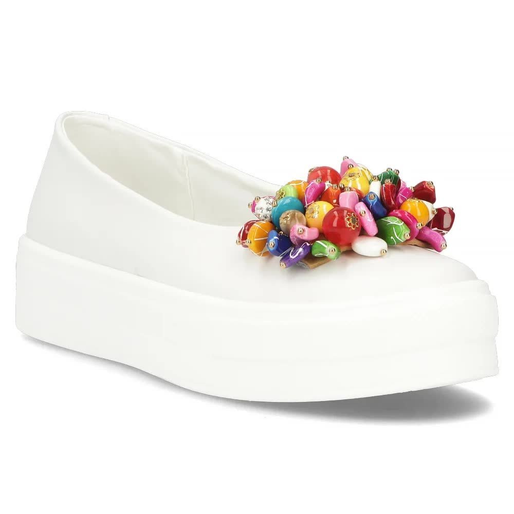 Buty damskie baleriny Filippo DP6024/24 na platformie białe skórzane-41