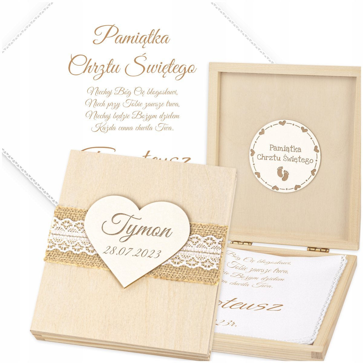 Szatka do Chrztu z Imieniem Biała Szatka na Chrzest + PUDEŁKO szt