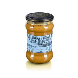PYŁEK I PROPOLIS FORTE W MIODZIE WIELOKWIATOWYM 370g, pyszny, słodki, nierozgrzewany, 100 lat tradycji, zdrowy - Miód - miniaturka - grafika 1