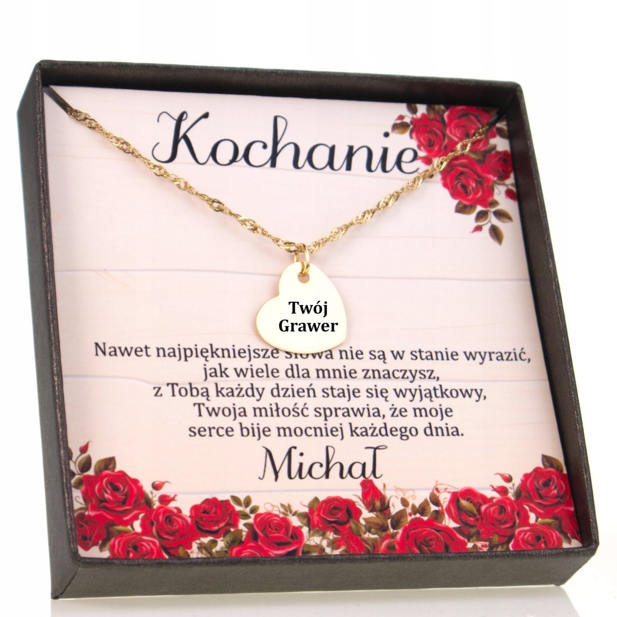 Złoty Naszyjnik Serce Dla Niej Twój Grawer Prezent srebro 925