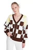 Swetry damskie - Trendyol Damski design luźny standardowy kardigan z dekoltem w serek, Brązowy, S - miniaturka - grafika 1