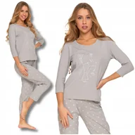 Piżamy damskie - PIŻAMA DAMSKA Bawełniana Rękaw 3/4 Długie Spodnie Wygodna Szara MORAJ XXL - miniaturka - grafika 1