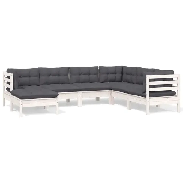Zestaw wypoczynkowy ogrodowy biały z poduszkami antracytowymi 63,5 x 63,5