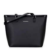 Torebki damskie - Damska shopperka z ekoskóry czarno - srebrna - miniaturka - grafika 1