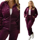 Dresy damskie - Damski Dres Komplet welurowy bez kaptura 772 [Kolor Bordowy, Rozmiar XXL/3XL] - miniaturka - grafika 1