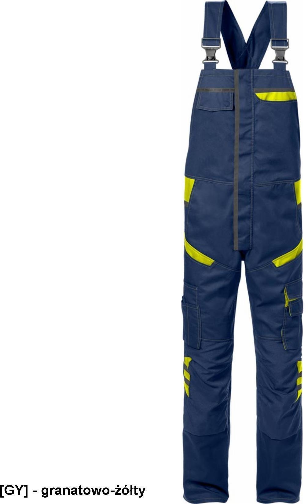 Reis Męskie spodnie ochronne ogrodniczki kieszeń klatka piersiowa na nakolanniki boczne tylne odblaski wytrzymały materiał Cordura STFP 62