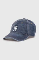 Czapki damskie - Tommy Hilfiger czapka z daszkiem jeansowa kolor niebieski gładka AW0AW16361 - miniaturka - grafika 1
