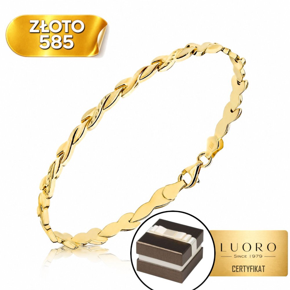 BRANSOLETKA ZŁOTA 585 14K FALE DIAMENTOWANA SATYNOWA 19 CM ELEGANCKA