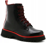 Botki damskie - Trapery workery botki PIAZZA 960032 czarny skóra licowa modne r.37 - miniaturka - grafika 1