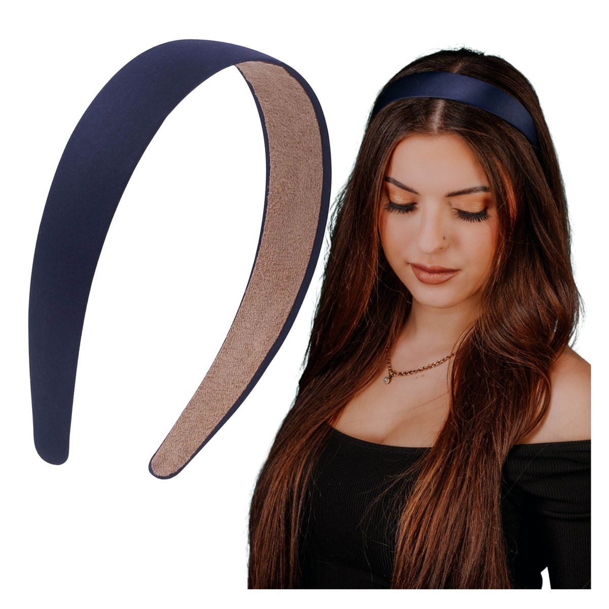Opaska do włosów Granatowa na Głowę Gładka Satynowa Szeroka Lekka i Trwała