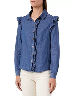 Springfield Damska koszula dżinsowa Sustainable Wash Ruffles, średni niebieski, 8 (XS), Średnioniebieski, 34 - Koszule damskie - miniaturka - grafika 1