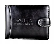 Portfele - CZARNY Zapinany PORTFEL Męski Młodzieżowy Portmonetka + ZAPNIKA SKÓRA Wild - miniaturka - grafika 1