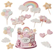 Dekoracje i nakrycia stołu na imprezę - Zestaw Dekoracje na Tort Jednorożec 14 El. 2D - miniaturka - grafika 1