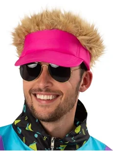 Smiffys Neonowo-różowa czapka z daszkiem z dołączonymi włosami, fantazyjne akcesorium do sukienki, dla dorosłych, w stylu lat 80., czapka kostiumowa z blond peruką z kolcami, idealna na festiwale - Czapki damskie - miniaturka - grafika 1