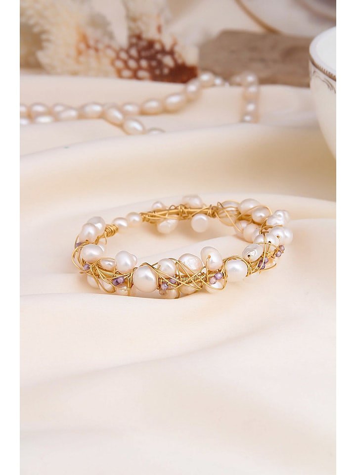 Pierres delicates Pozłacana bransoletka z cyrkonią i perłami