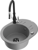 Zlewozmywaki z baterią - Mexen Kevin zlewozmywak granitowy 1-komorowy z ociekaczem i baterią kuchenną Savita, szary - 6517-71-672601-70-B - miniaturka - grafika 1
