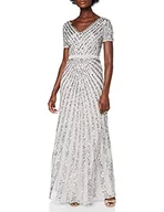 Sukienki - Maya Deluxe Damska sukienka maxi z cekinami, długa sukienka z krótkim rękawem, dekolt w serek, wysoka talia imperium, szlif A, błyszcząca studniówka, ślub, druhna, Delikatny szary, 32 - miniaturka - grafika 1