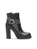 Botki damskie - Skórzane botki zdobione srebrnymi detalami - 36 - miniaturka - grafika 1