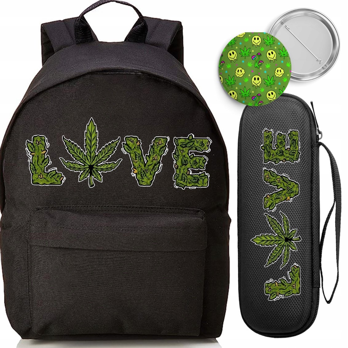 Zestaw Szkolny Plecak Organizer Pin Love Weed Na Co Dzień Do Szkoły