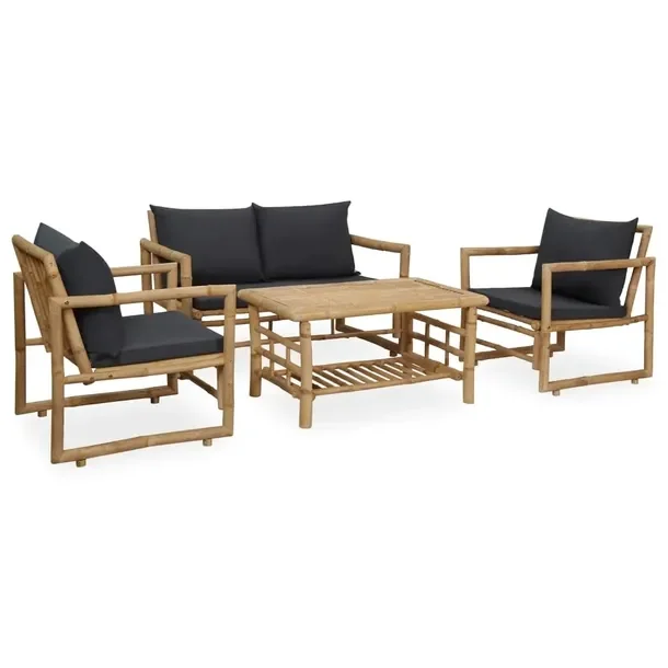 Zestaw wypoczynkowy ogrodowy z bambusa, 115x65x71 cm, ciemnoszare poduszki