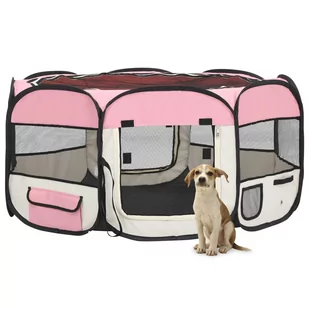 VidaXL Lumarko Składany kojec dla psa, z torbą, różowy, 145x145x61 cm 171012 VidaXL - Sprzęt podróżny i transportery dla psów - miniaturka - grafika 1