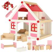Domki dla lalek - Domek dla lalek drewniany biało-różowy + mebelki 36cm - miniaturka - grafika 1