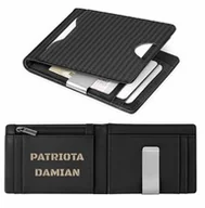 Portfele - Smart portfel skórzany z grawerem w kolorze czarnym dla żołnierza policjanta pilota - Karbonowy - miniaturka - grafika 1