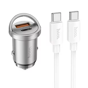 HOCO ładowarka samochodowa 2 x USB QC 3.0 18W + Typ C PD 45W + kabel Typ C do Typ C Handy NZ10 srebrny. - Akcesoria do smartwatchy - miniaturka - grafika 1