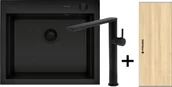 Zlewozmywaki z baterią - ZESTAW PYRAMIS | SIROS (57x51,5) 1B + TRIGONO | BLACK EDITION volcano (czarny mat) + deska + rollmata (070169002BT) - miniaturka - grafika 1