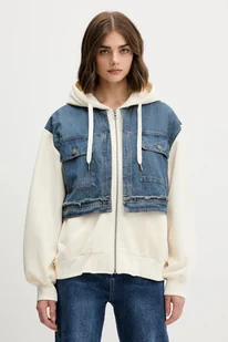 Desigual bluza TRUCKER damska kolor beżowy z kapturem gładka 25WWSK06 - Bluzy damskie - miniaturka - grafika 1