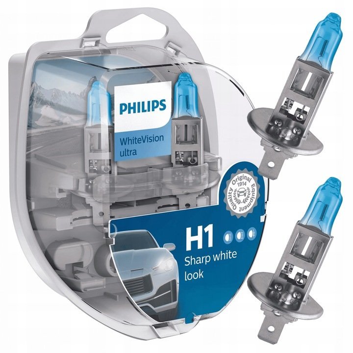 Komplet (2 szt) żarówek H1 12V 55W PHILIPS WhiteVision ultra ŻARÓWKI MOCNE