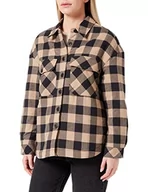 Kurtki damskie - Urban Classics Damska kurtka damska Ladies Flanell Padded Overshirt, czarny/softtaupe, L - miniaturka - grafika 1