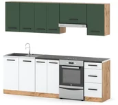 Meble kuchenne - Kuchnia Mokka Nowoczesna Mała Modułowa 2.4m Wotan Biały Butelkowa Zieleń - miniaturka - grafika 1