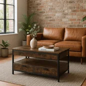 Ławy i stoliki kawowe - Ławostół Rozkładany LUCA 100 cm Dąb Rustykalny/Czarny Loft - Stół i Ława do Salonu - miniaturka - grafika 1