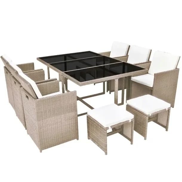 Zestaw mebli rattanowych 1 stół (167x109x74 cm), 6 krzeseł, szaro-beżow