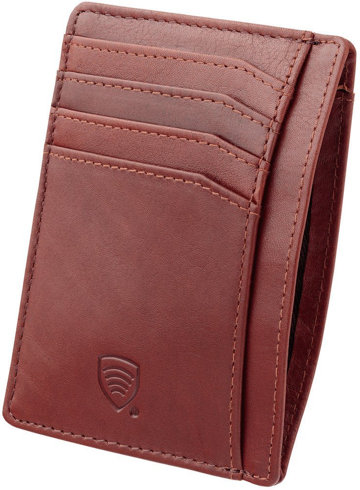 Skórzane etui na karty zbliżeniowe RFID do marynarki Brąz Uniwersalny