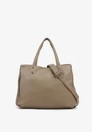 Torebki damskie - Beżowa Torebka Dwukomorowa Shopperka z Ozdobnym Suwakiem Sorlienne - miniaturka - grafika 1