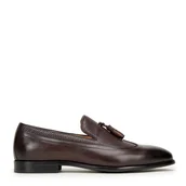 Półbuty męskie - Męskie mokasyny skórzane z plecionką i chwostem brązowe - miniaturka - grafika 1