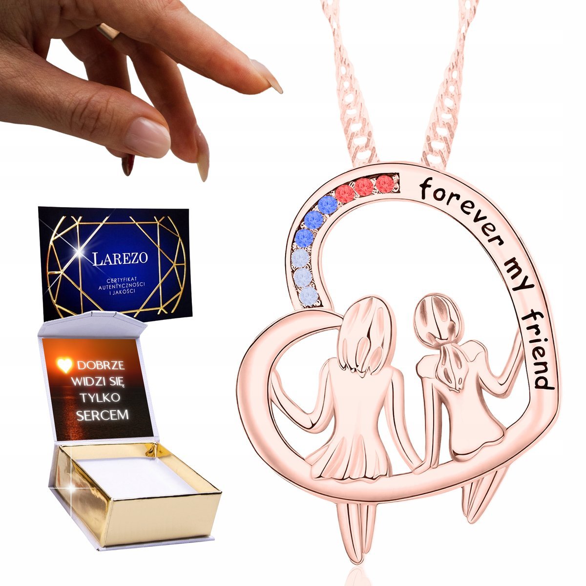 Różowy Naszyjnik 925 Serce dla Przyjaciela bff Best Friends Forever NADRUK